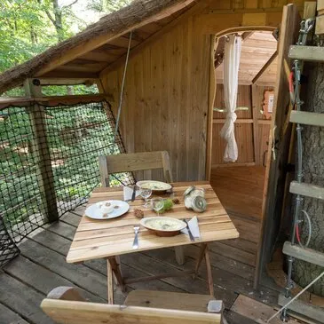 Cabane dans les arbres dans les Monts d'Ardèche